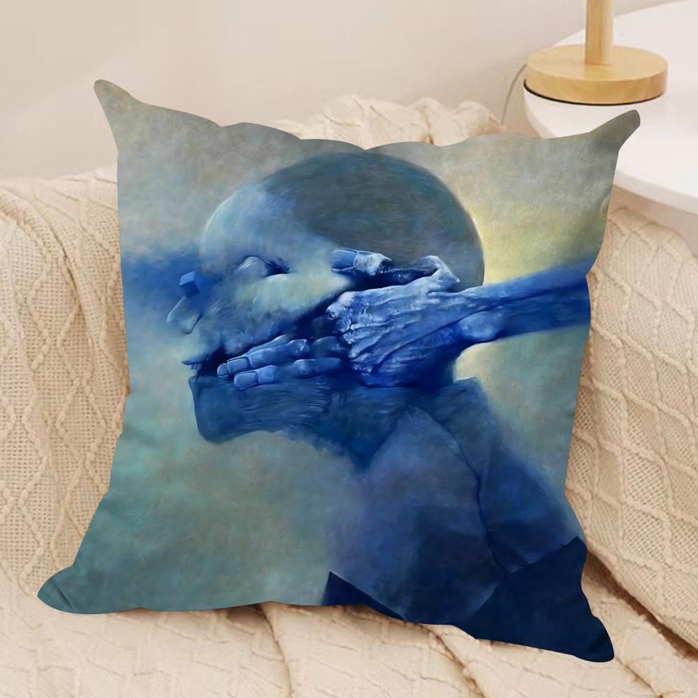 Art Z-Zdzislaw Beksinski Cushion Cover Silky Short Plush Double-Sided Printed Pillow Case for Sofa All Seasons Home Decor Gift