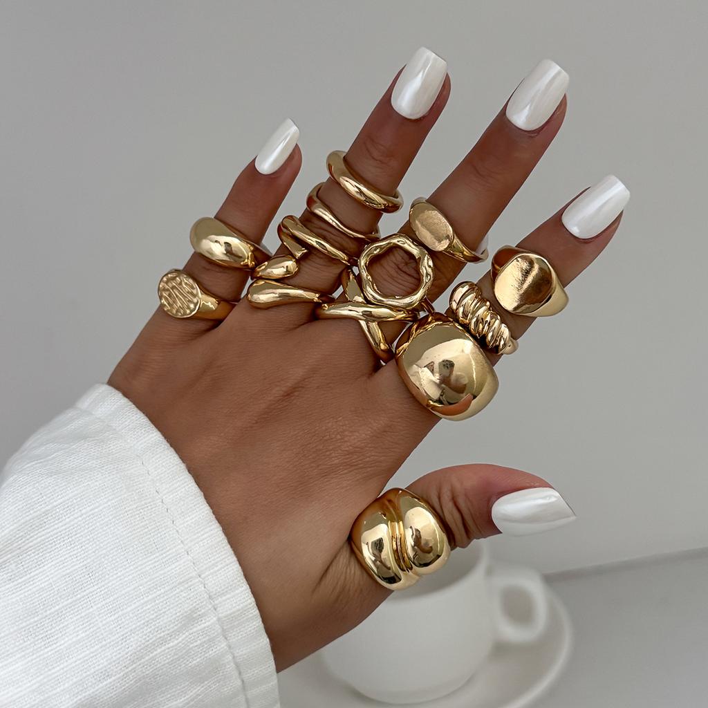 Salircon 13Pcs/Set Vintage Metal Curved Open Rings For Women Punk Hip Hop Gold Color Irregular Knuckle Joint Ring Party Jewelry