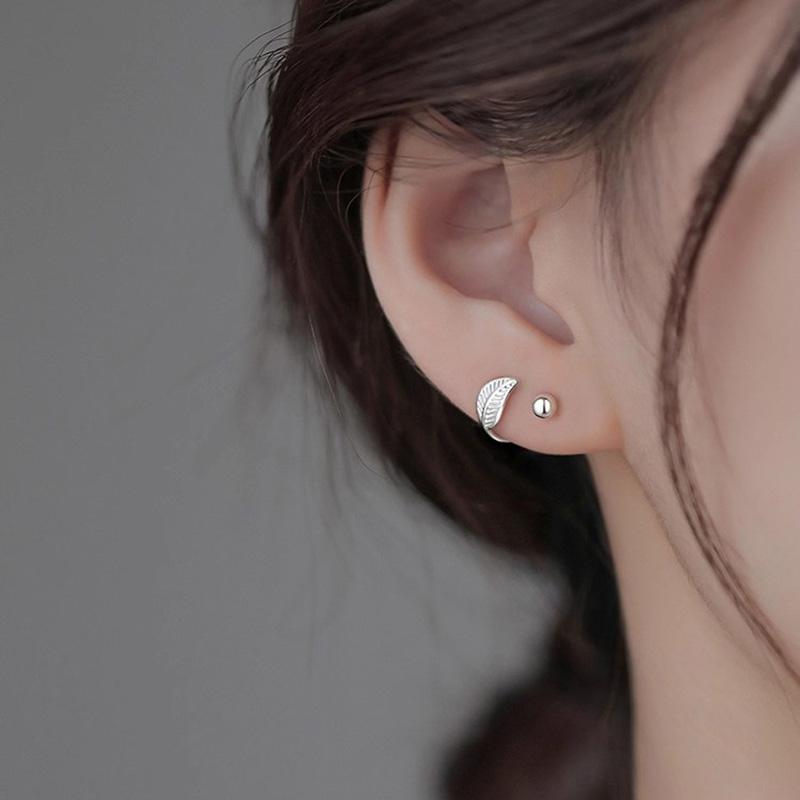 Real 925 Silver Leaves Bead Screw Stud Earrings For Women Party Classic Fine Jewelry Minimalist Plant Accessories