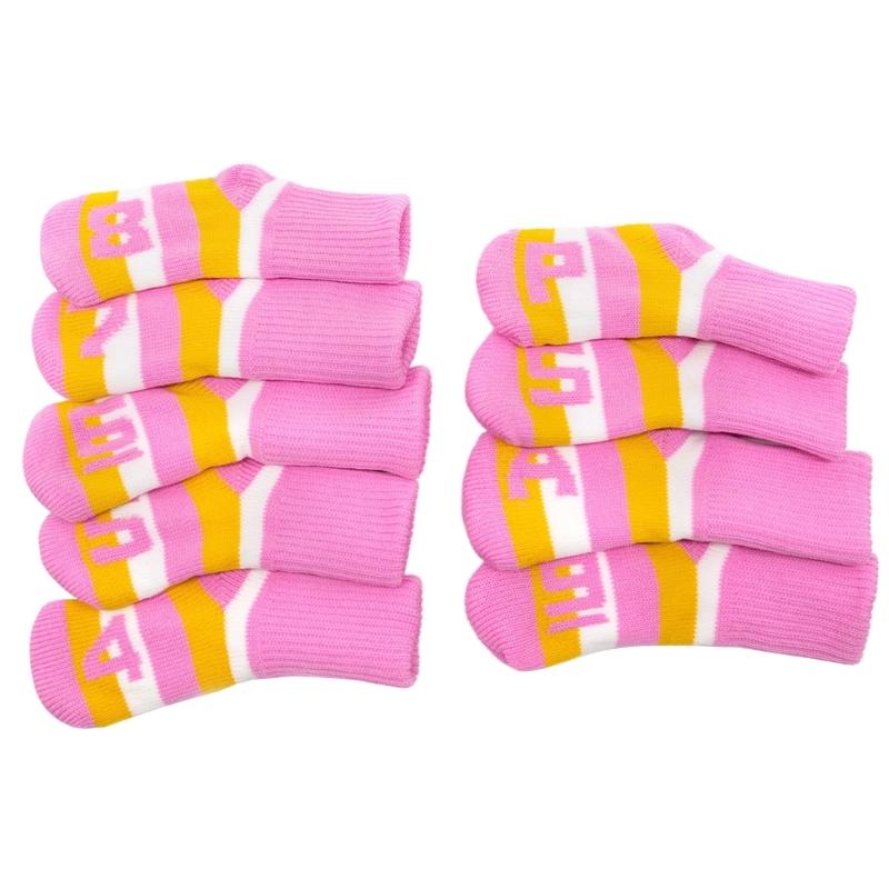 9Pcs Golf Head Headcover Set Knitted Fabric Golf Iron Head Covers Golf Wedges Cover with Big Numbers for Golf Club Head