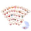 6/9/12/36pcs Cute Adjustable Rings Children Girls Pretend Play Makeup Toys Cartoon Crystal Jewelry Alloy Animal Enamel Rings