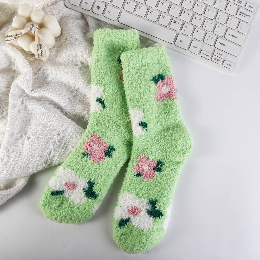 Plush Coral Velvet Socks Female Hosiery Sleeping Socks Casual Flower Pattern Socks  Women