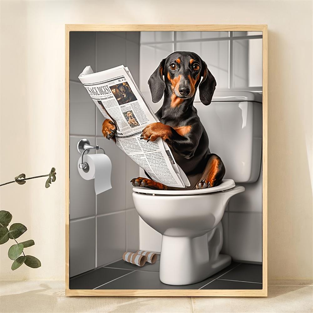 Canvas Print Wall Art for Pet Lovers,for Home Decor Bedroom,Kitchen,Living Room,Bathroom, Hotel 1pc Playful Dachshund On Toilet