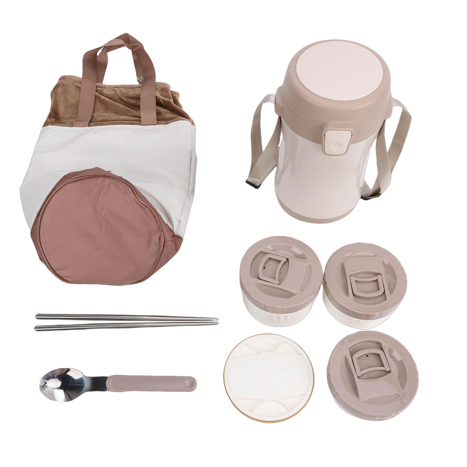 

Insulated Food Jar 3 Containers with Lids Large Capacity 316 Stainless Steel Vacuum Lunch Box Chopsticks and Spoon