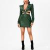 Designer Party Women's Green Dress New Genuine Real Lambskin Leather Stylish Wear