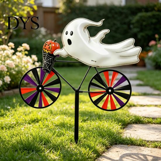 Decorative Stakes for Flower Beds Halloween Wizard/Ghost/Black Cat/Skeleton Bicycle Ground Stake Ornament, Metal Garden Stakes, Gift Lovers