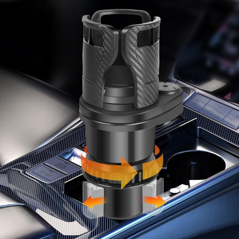 Car Drink Beverage Storage Solution Flexible Adjustment Carbon Fiber Look 360 Degree Rotating Base for Frequent Drivers