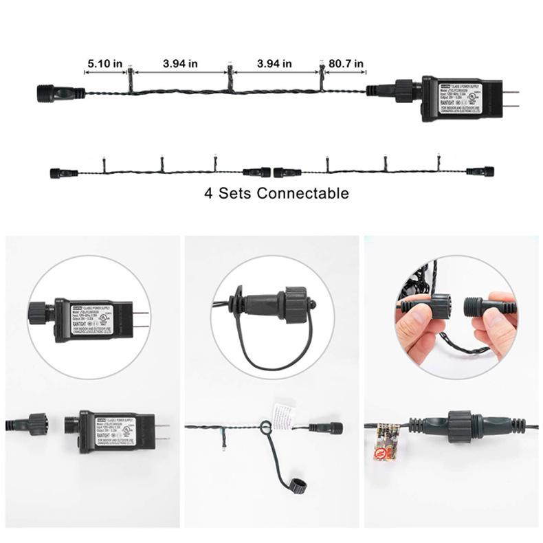 Colorful 8-Function Waterproof Low Voltage String Lights with Connectors for Christmas Trees and Decor