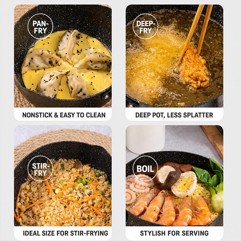 Japanese-style Snow Flat Pot Maifanite Non-Stick Glass Lid Induction Cooker Soup Baby Food Noodle Mini Cooking Pot