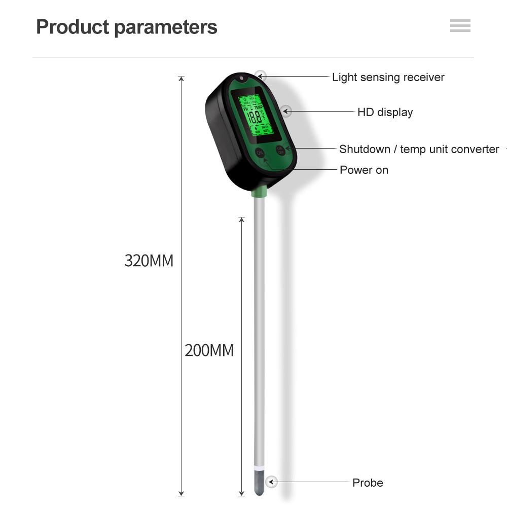 Boden-pH-Meter 4/5 in 1 Sonnenlicht-Hygrometer LCD Digital Gartenpflanze Blumen Temperaturmonitor Sensor Umweltfeuchte Testwerkzeug