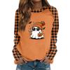 Women's Casual Long Sleeve Top with Halloween Print Round Neck Blouse for Party and Daily Wear
