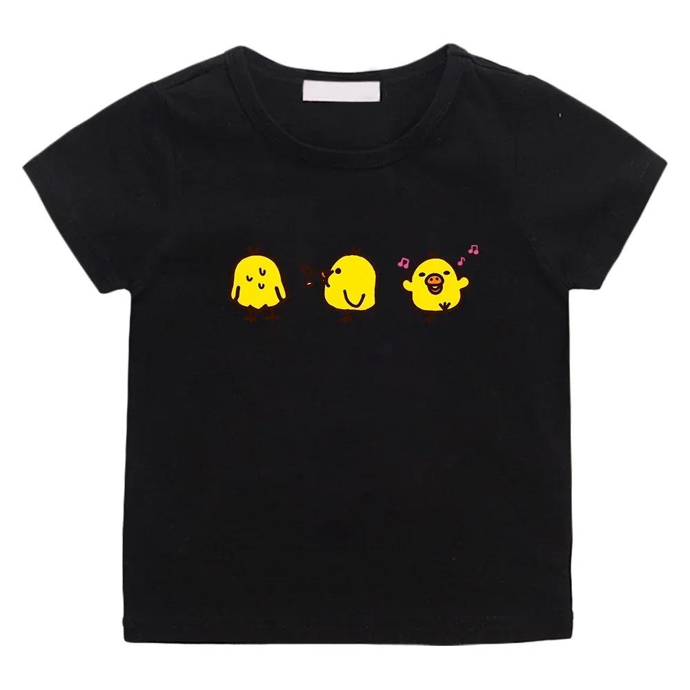 Cute Kiiroitori Yellow Chick Printing T-shirt 100% Cotton Summer Casual Tee-shirt for Boys/Girls Children Comfortable Tshirts