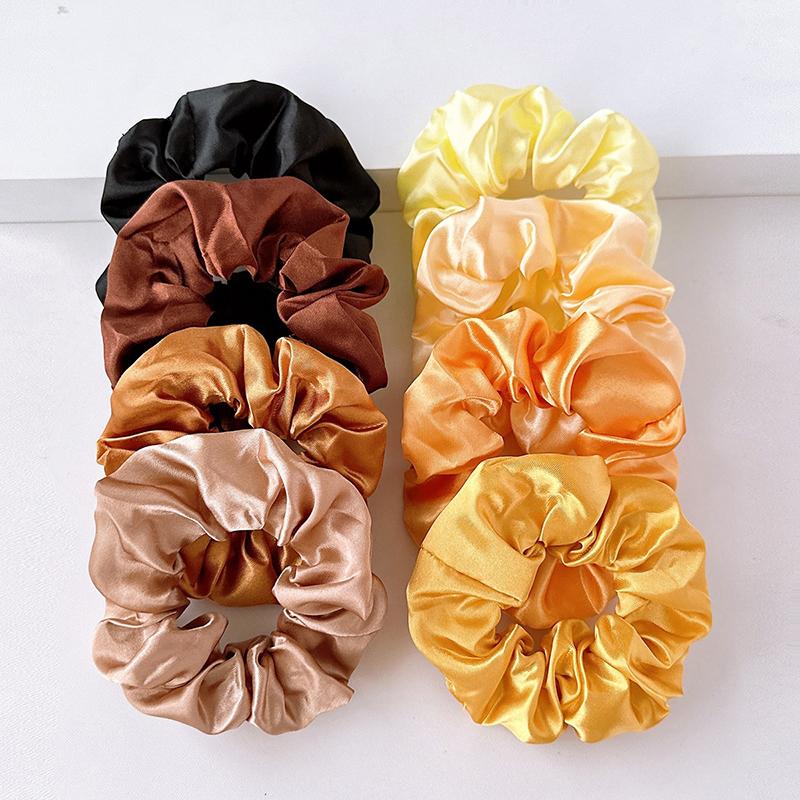8Pcs  Satin Fabric Sausage Loop Hair Rings Set Solid Colour Fabric Loop Hair Rope Hair Scrunchies Scrunchy Black Coffee