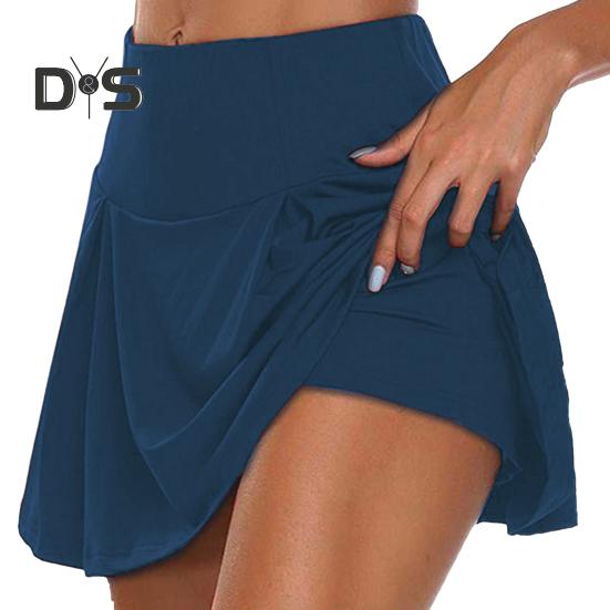 

Летняя юбка-шорты с высокой талией, однотонная, имитация двух частей, спортивная юбка-шорты из дышащей ткани, повседневная одежда L синий