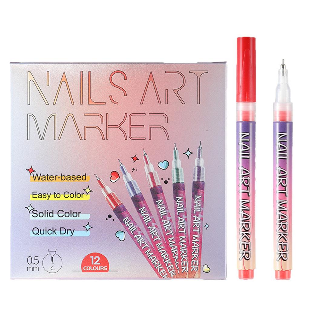 NAILSARTMARKER0.5mmDrawing Pen, Nail Painting Pen, DIY , Quick,drying, Colored Pen For Drawing Flowers And Outlining ,12 Colors36ml,