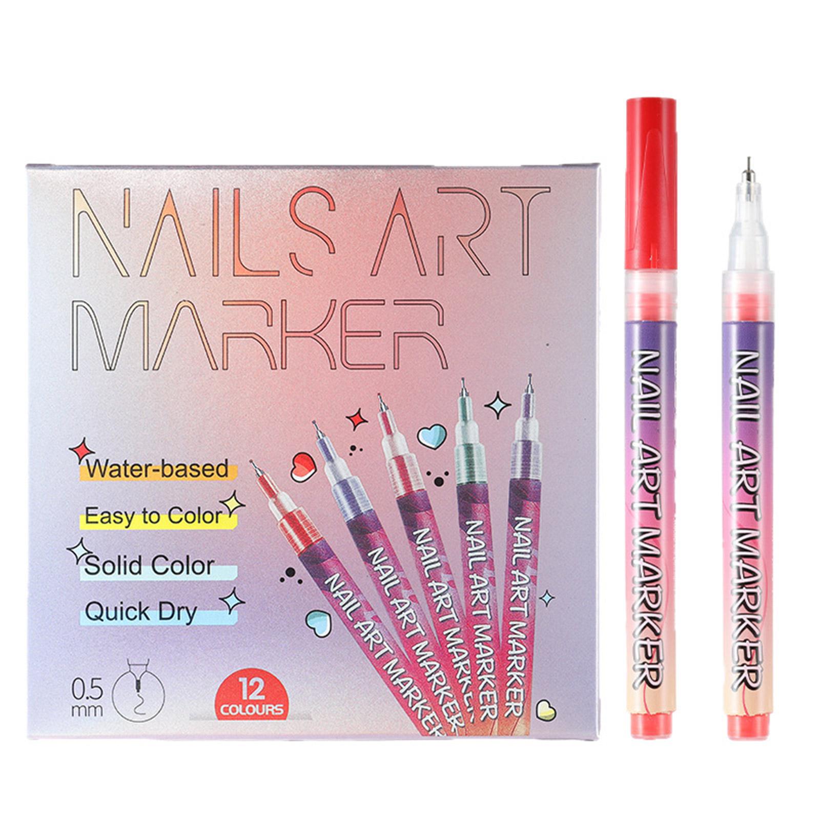 МАРКЕР ДЛЯ МАНИКЮРА 0,5 мм, Рисующий стержень, Ручка для росписи ногтей, DIY, Быстросохнущий, Цветная ручка для рисования цветов и контуров (12 Цветов36 мл) One Size красный