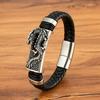 Leopard/Dragon Design Leather Braided Stainless Steel Bracelets Magnetic Buckle Rope Weaving Bracelet for Men Jewelry Gifts