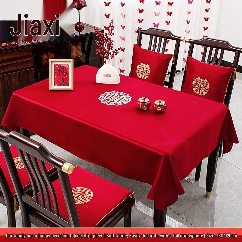 Double Happiness Red Wedding Tablecloth for Ceremony, Altar, Coffee & Dining Table