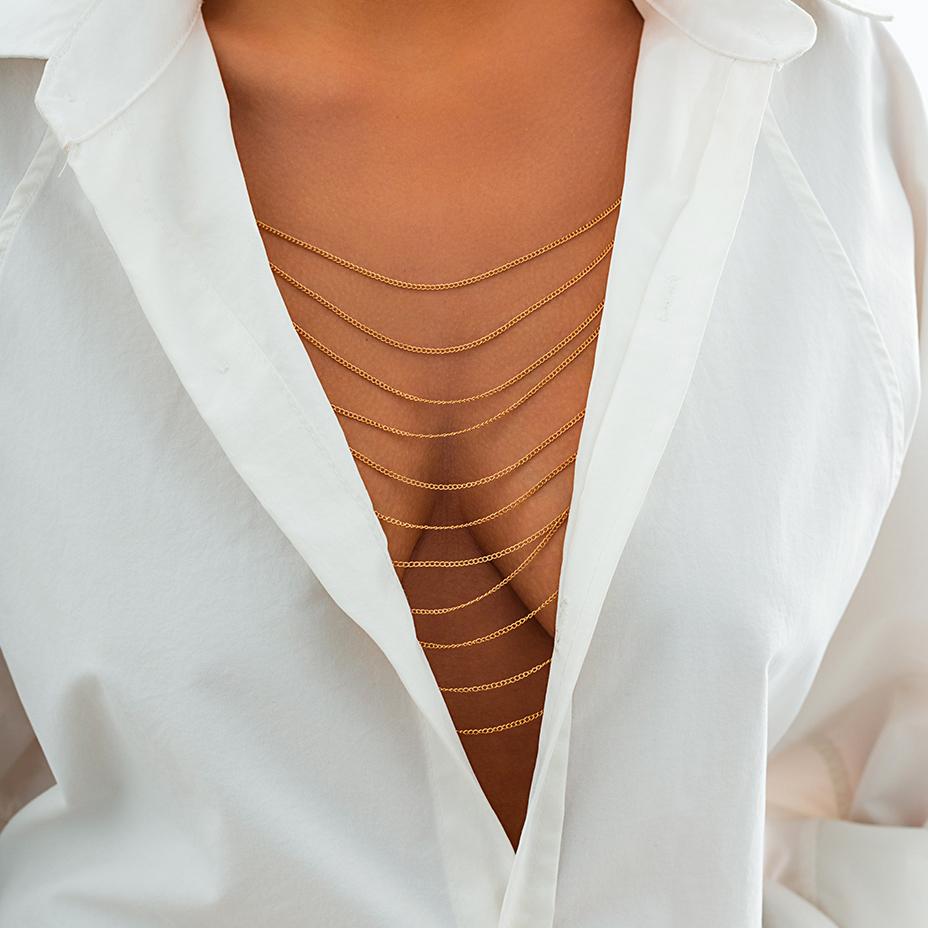 Ingemark Mehrschichtige Quaste Dessous Rückenkette für Damen Sommer Bikini Sexy BH Brust Körper Schmuck Nachtclub Zubehör Party