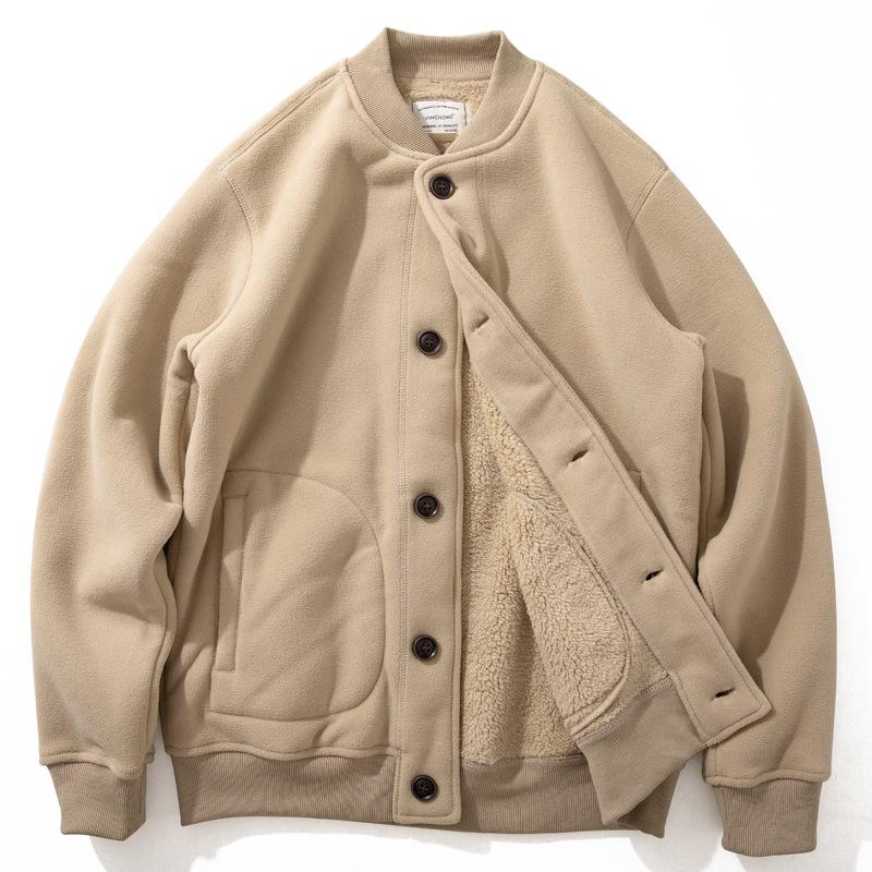 New velvet baseball jacket men's simple velvet thickened warm men's baseball collar jacket