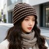 Японская полосатая шерстяная шапка с цветовыми блоками для женщин Модная и простая вязаная шапка с защитой ушей Универсальная парная шапка Баотоу от холода Мужская трендовая