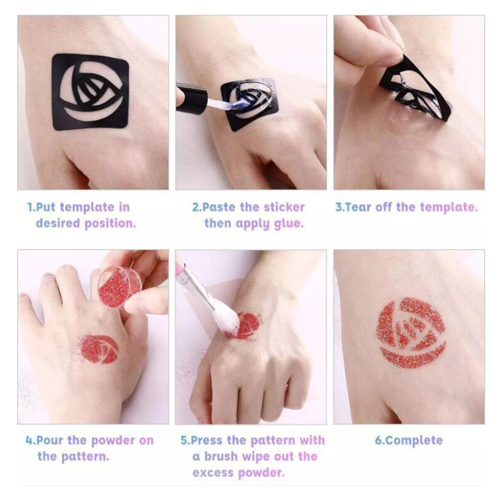 Glitter Tattoo Kit 24 Color Temporary Flash Tattoos Set for Kids and Adults Body Nail Glitter Art Paint for Festivals