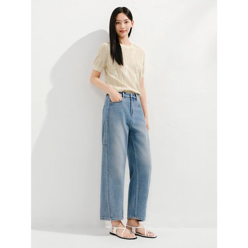 

JIUZI ANNACAO Ice Puff Women s Deconstructed Denim Curved Leg Jeans L
