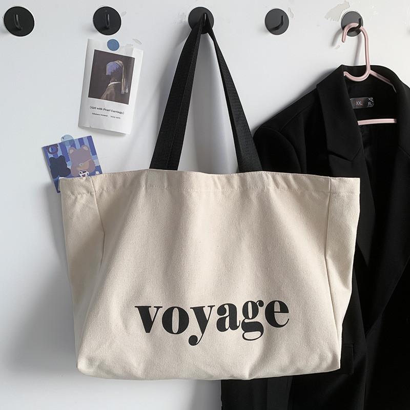 Letter Voyage Canvas Bag Large Capacity Handbag Shoulder Bag For Women Travel Shopping Tote Bag, Students School Bags