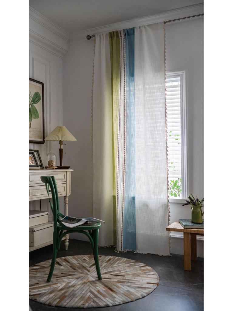 Imanqi Yun Multi-Color Patchwork Embroidered Semi-Blackout Curtains for Farmhouse Kitchen & Living Room