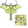 Green Insect Window Hanging Stained Glass Style Hanging, Acrylic Moth Suncatcher, Decorative Pendant with Transparent Art Metal Chain, Ornament