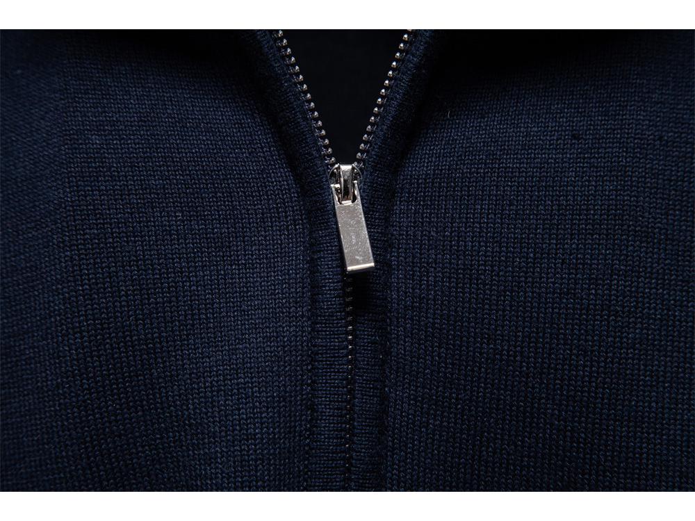 2024 Men's Pure Cotton Stand Collar Zipper Sweater - Half-Slim Solid Color Knitwear