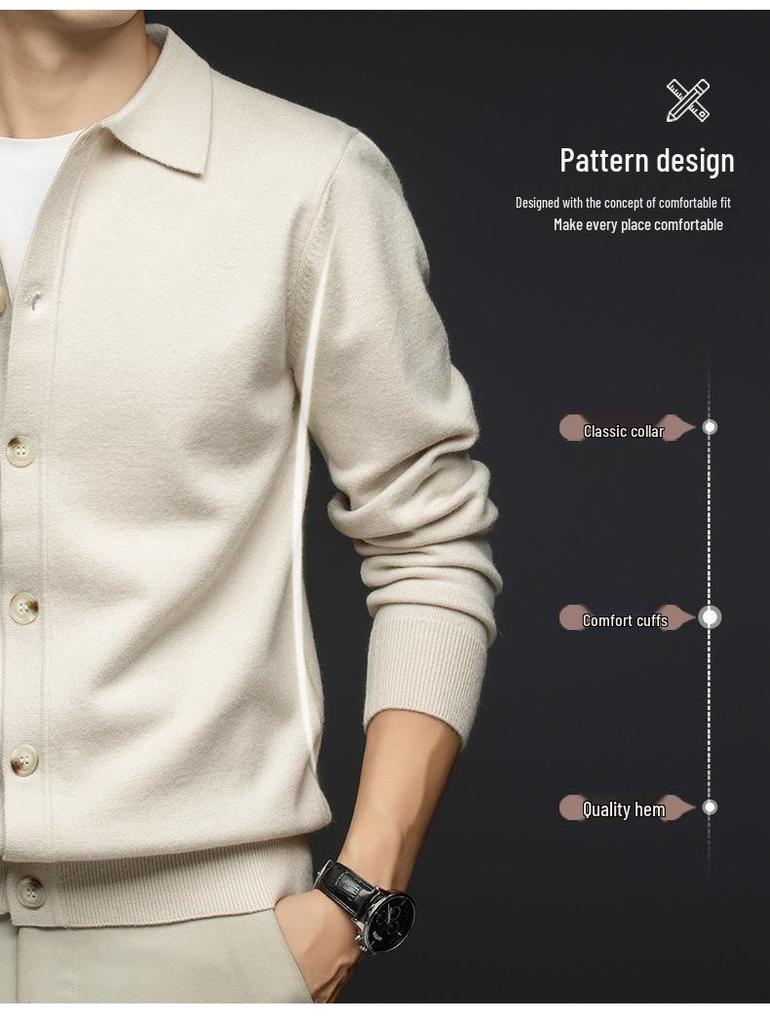 Herren Woll-Business-Strickjacke: Anti-Pilling, Verdickter Jacquard, Freizeitkleidung für mittlere und ältere Menschen