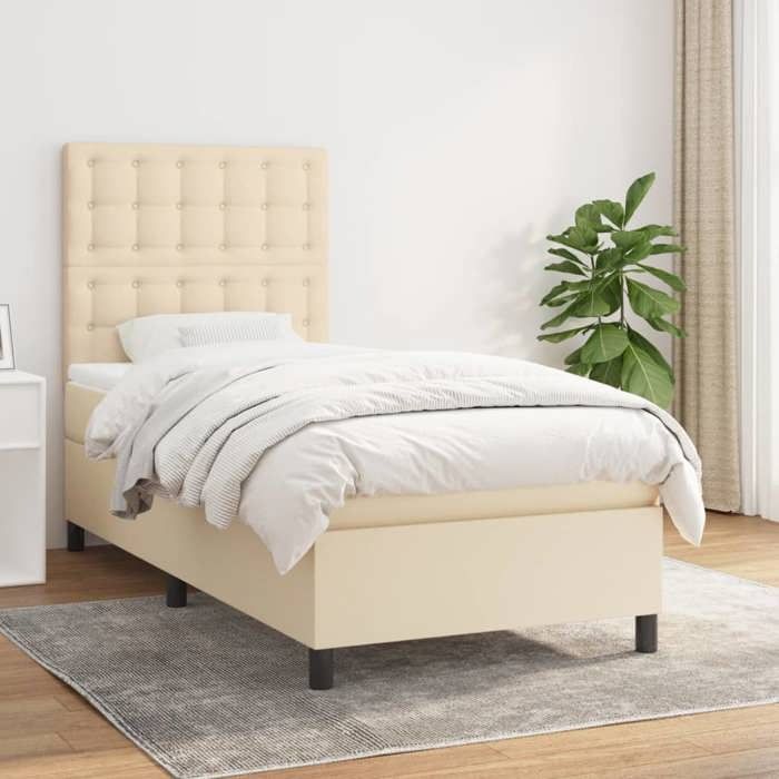 Maison Exclusive - Sommier à lattes de lit avec matelas Crème 90x200 cm Tissu