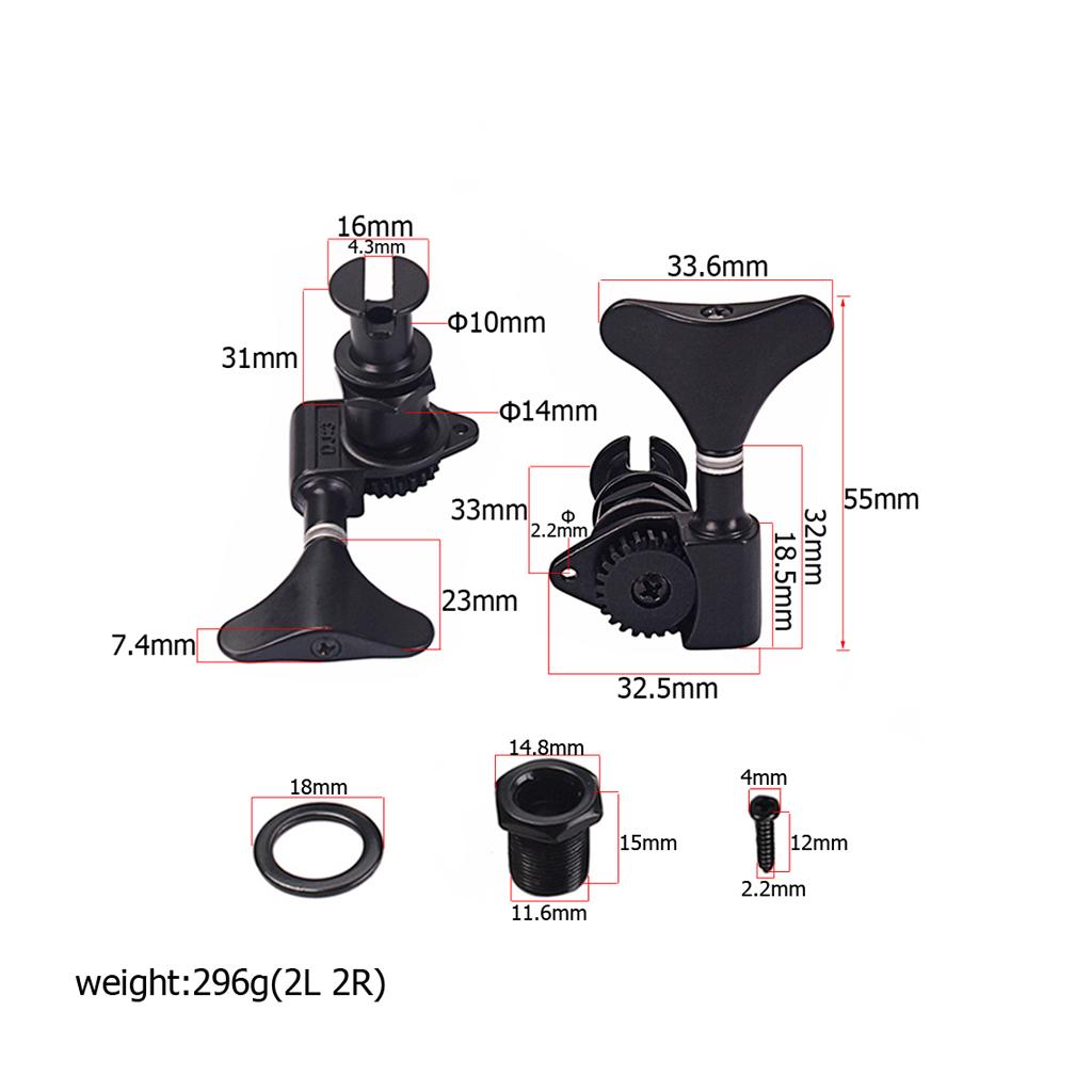 4pcs 2R2L Ukulele String Tuning Pegs Keys 1:24 Gear Ratio for Ukulele Guitar Bass Parts