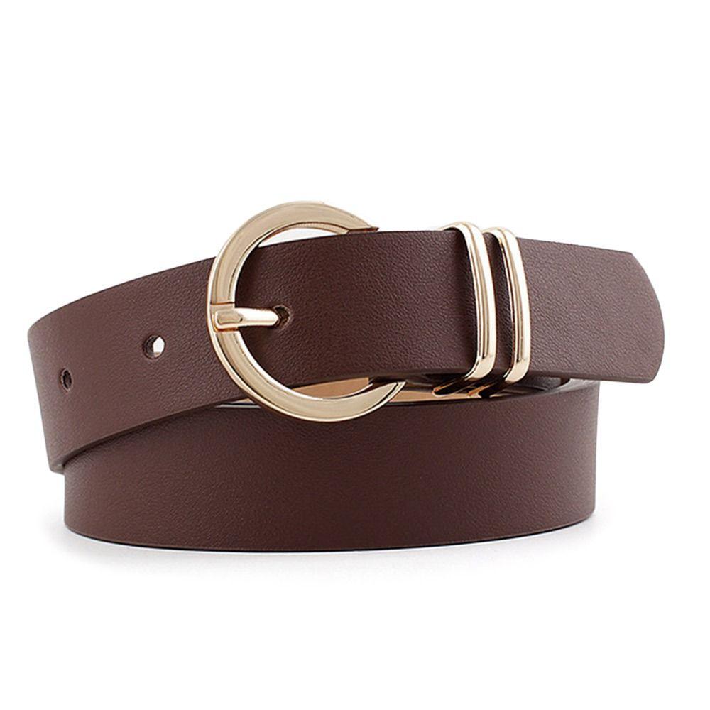 Gold Round Button Women's Belt PU Leather Leather Belt Vintage Waistband Belts Pants