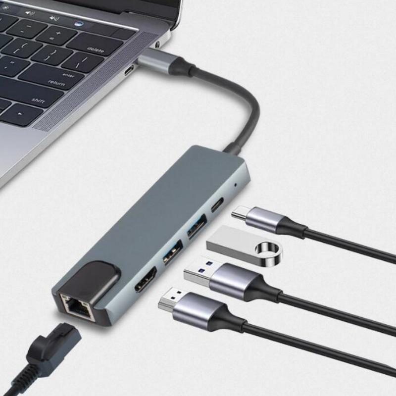 5-in-1 Multiport Type-C Hub: HDMI, Gigabit Network Adapter, and Converter Dock