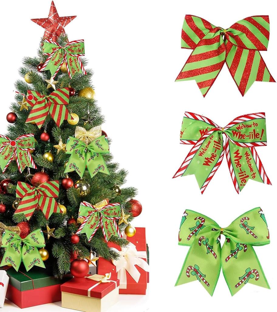 12 PCS Red Green Christmas Bows, 6' Wreath Bows for Tree & Home Decor