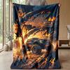 Racing Monster Truck Art Theme Blanket Lightweight Warm Flannel Blanket Decorative Throw Blanket for Home Decoration