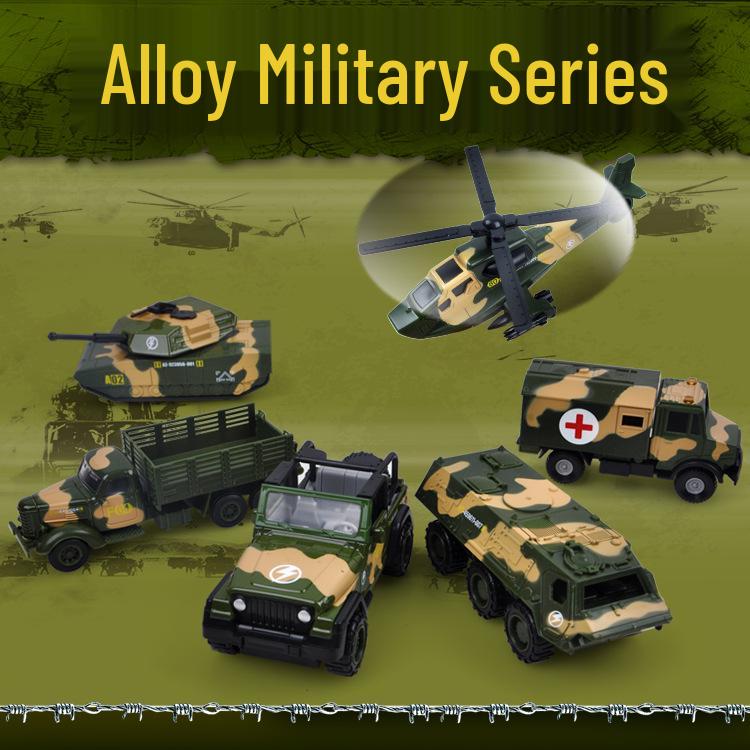Pull-back Alloy Military Toy Set: Tank, Jeep, Armored Car, Medical Vehicle, and Airplane for Boys