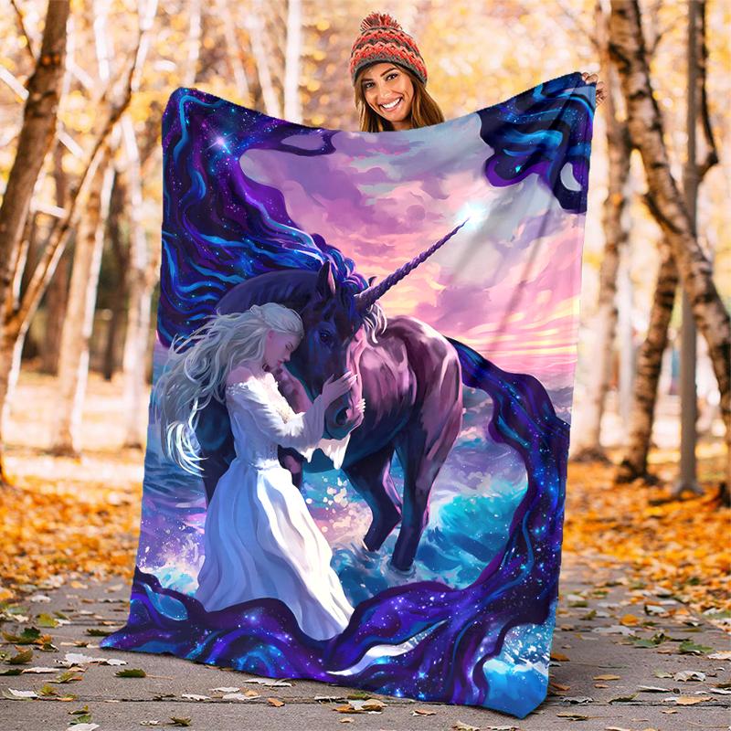 1PC Dreamy Rainbow Unicorn blanket, al season lightweigh Poster blanket home office outdoor nap multifunc Poster blanketional blanket