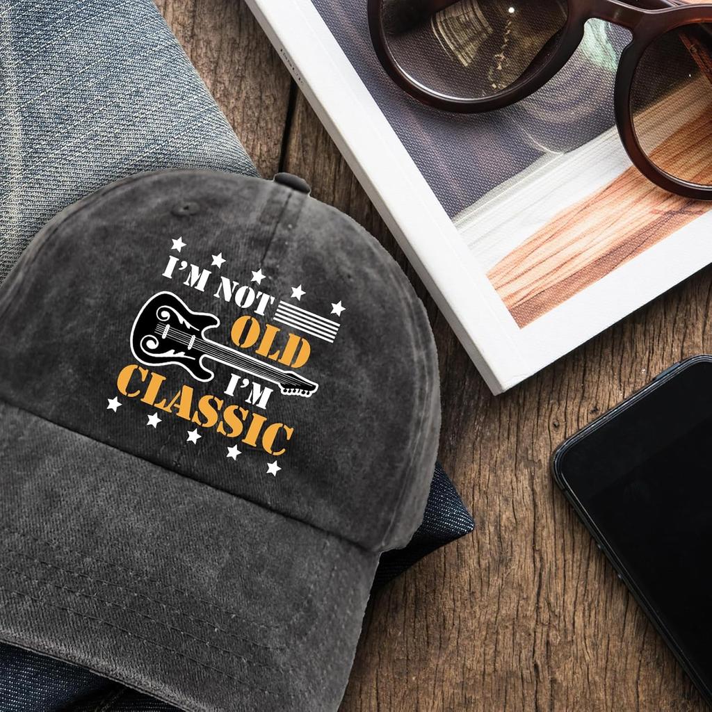 Grappige Gitaar Verweerd Gewassen Zwart Baseballpet Ik Ben Niet Oud Ik Ben Klassiek Bedrukt Katoen Verstelbare Baseballpet voor Unisex