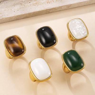 Vintage Natursteinring für Damen Edelstahl Goldfarbener Ring Vergoldet Kein Verblassen Schmuck