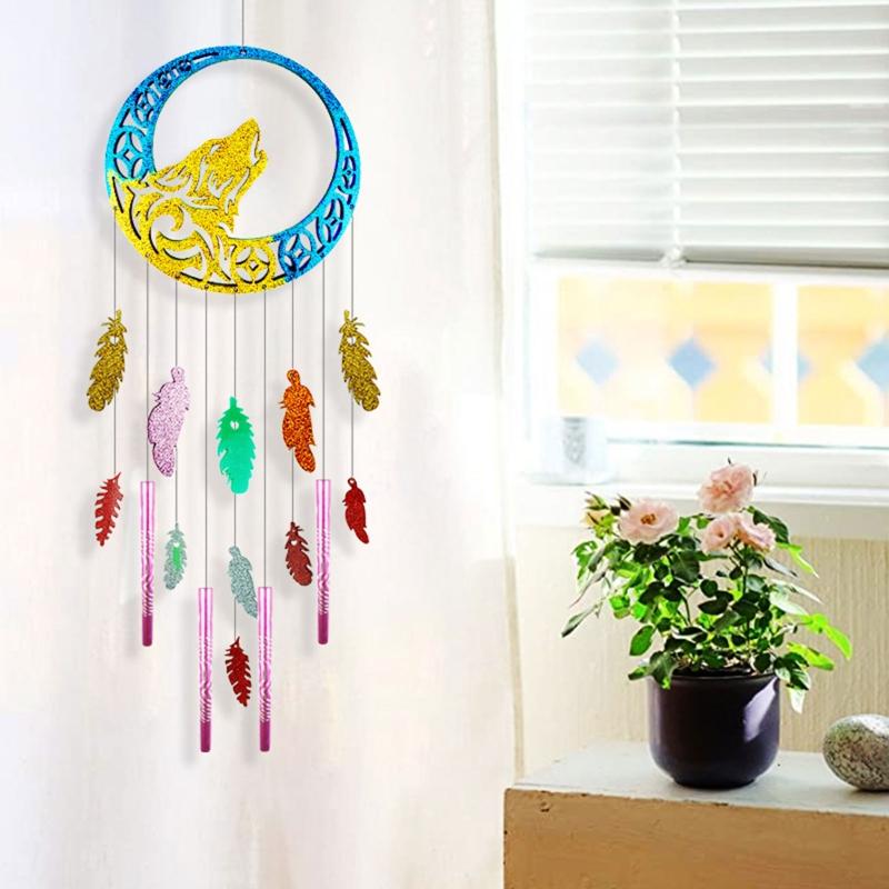 Wolf Feather Glossy Silicone Mold Wall-mounted Wind Chime Mold DIY Keychain Pendant Jewelry Epoxy Resin Crafting Mold