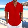 Men's Casual Linen Stripe Jacquard Short-Sleeved Shirt