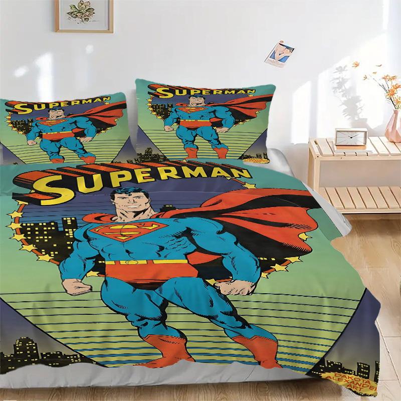 3pcs Superhero Costume Bedding Set, Soft Polyester Duvet Cover and Pillowcases Machine Washable Seasons all suitable & Guest Room Decor295