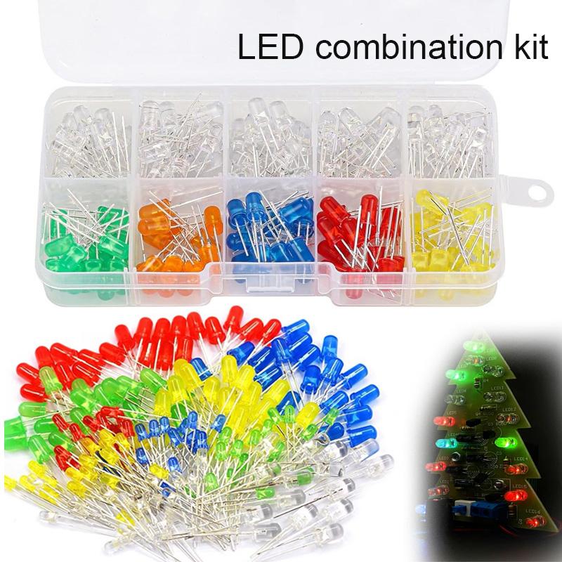 Lysemitterende dioder 5 farger elektroniske komponenter 3 mm LED / 5 mm LED assorterte farger DIY LED lysdioder sett