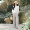 Johnature Women Vintage Straight Pants Summer Chinese Style Elastic Waist Trousers Casual Patchwork Loose Pants