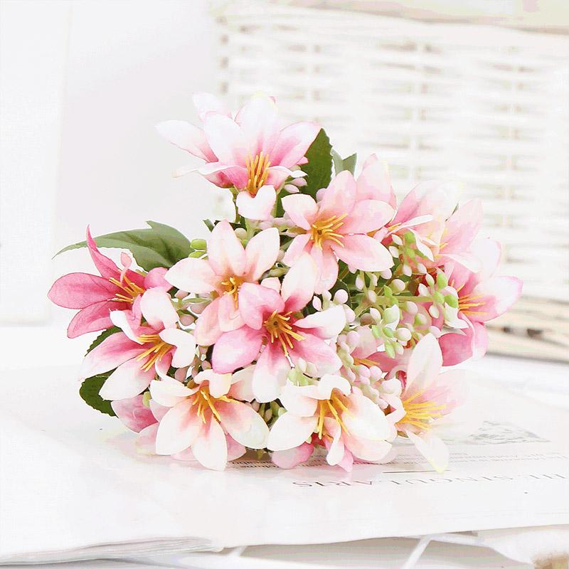 18 Heads Lily Artificial Flowers Wedding Bride Bouquet Home Living Room Decor Romantic Wedding Silk Fake Flower Gift