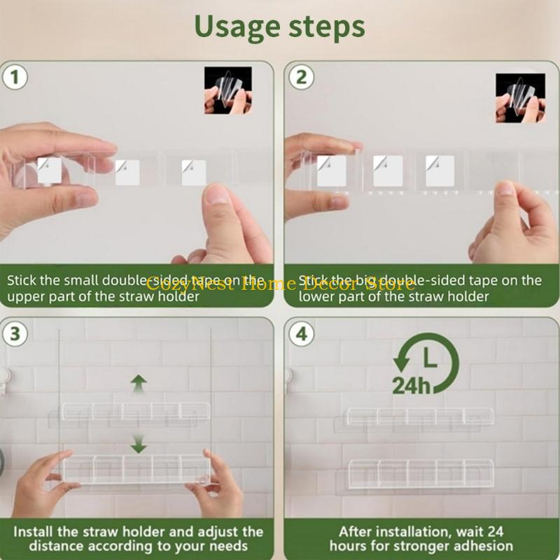 92MF Easy Mount Adhesive Straw Holder Portable Clear Acrylic Cabinet Door Organizers