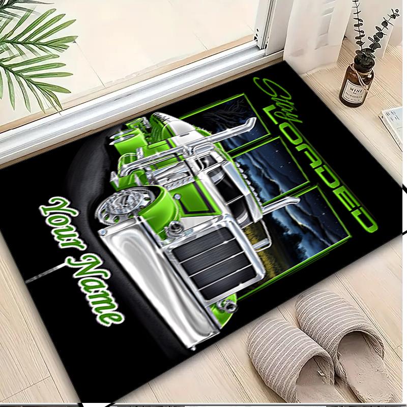 1PC Custom Name Truck Driver's Night Out Theme Floor Mat Ideal for Living Room, Game Rooms, Office, Bedroom, Office Floor Mat , Floor Mats for Home
